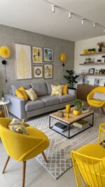 Zeitgenössische Gelb-Graue Wohnzimmer-Wandkunst – Moderne Leinwand für Elegante Wohnraumgestaltung