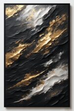 Schwarz-Gold Abstrakte Wandkunst – Luxus Moderne Leinwand mit Metallischen Akzenten - Image 2