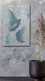 Teal Dream Florale Wandkunst – Abstrakte Blaue Botanische Leinwand für Moderne Wohnräume - Image 2
