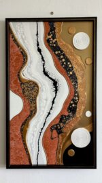 Luxuriöse Abstrakte Geometrische Wandkunst – Strukturierte Metallische Leinwand mit Kupfer-, Schwarz- und Goldschichten für Moderne Innenräume