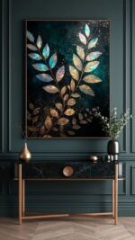 Weiße Florale Botanische Wandkunst – Elegante Leinwand in Creme und Tief-Türkis für Moderne Luxus-Innenräume - Image 2