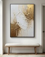 Luxuriöse Schwarz-Gold Abstrakte Wandkunst – Moderne Minimalistische Leinwand mit Weiß- und Metallakzenten - Image 2