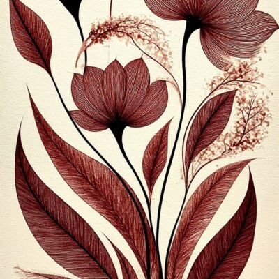 Elegante Linienkunst Botanische Wandkunst – Minimalistische Blumen-Leinwand in Terrakotta und Schwarz für Moderne Wohnkultur