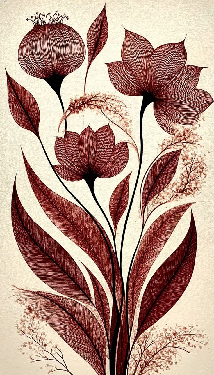 d8d1c7cb51187bb5246bb043c4c7cdbd Elegante Linienkunst Botanische Wandkunst – Minimalistische Blumen-Leinwand in Terrakotta und Schwarz für Moderne Wohnkultur - Image 1