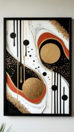 Luxuriöse Abstrakte Geometrische Wandkunst – Strukturierte Metallische Leinwand mit Kupfer-, Schwarz- und Goldschichten für Moderne Innenräume - Image 2