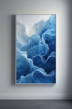 Blue Depth Abstrakte Wandkunst – Ozean-inspirierte Moderne Leinwand in Blau- und Weißtönen