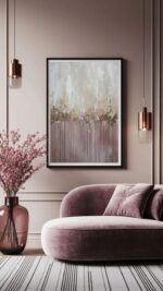 Blush Botanische Wandkunst – Elegante Minimalistische Blumenleinwand in Zartrosa und Gold für Moderne Luxus-Innenräume - Image 2