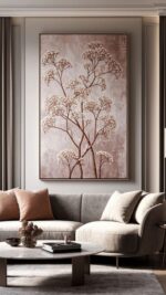 Goldene Blüten – Botanische Wandkunst Moderne Florale Leinwandmalerei in Warmen Bernstein- und Beigetönen für Elegante Wohnräume - Image 2